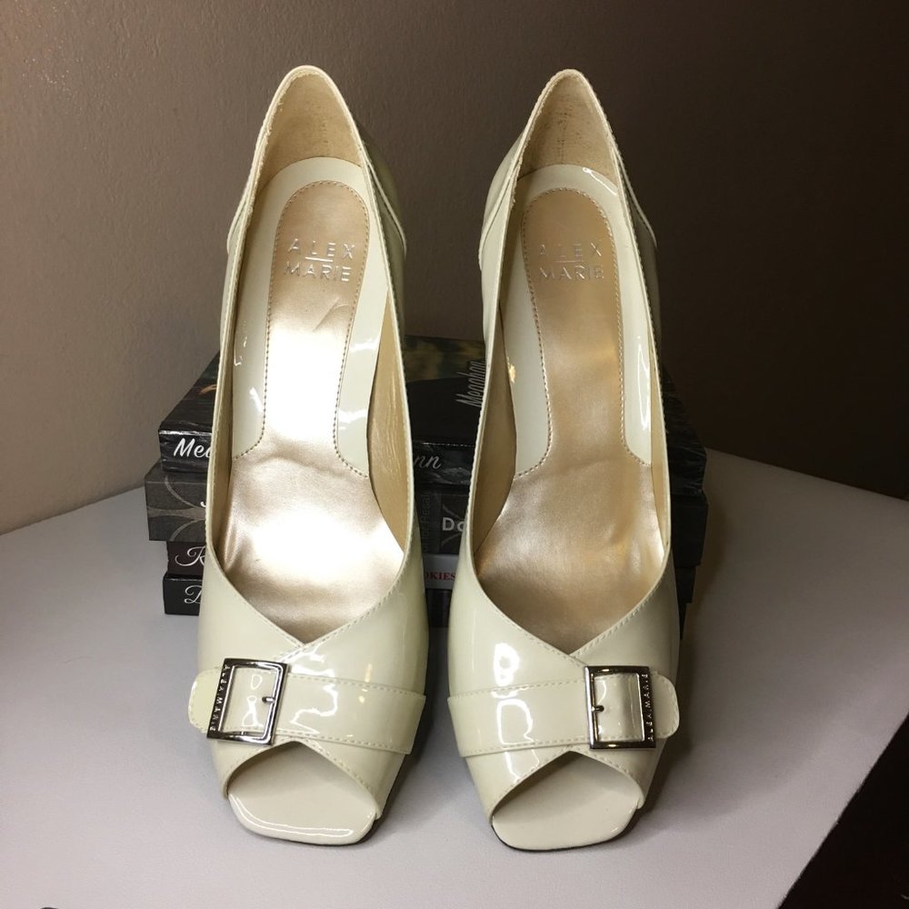 ALEX MARIE "Cadence" Patent Leather Cream Wedges - Picture 4 of 13